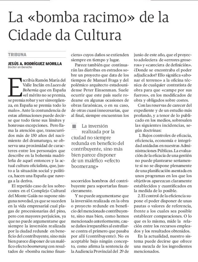 racimo publicado 001 - &diams;La "Bomba Racimo" de la Ciudad de la Cultura y sus Efectos Financieros