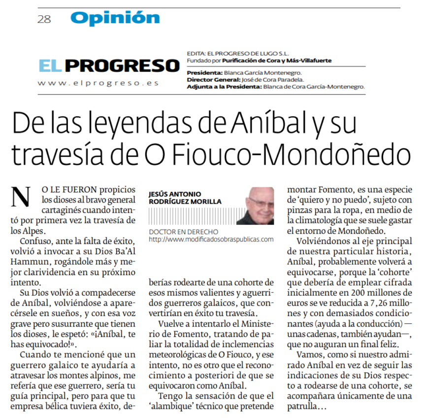 El Progreso de las leyendas de anibal y su travesia de o fiouco - &diams;&iquest;Hubiera sido capaz An&iacute;bal y sus ej&eacute;rcitos de atravesar "O Fiouco" en pleno invierno? (Varios Art&iacute;culos)