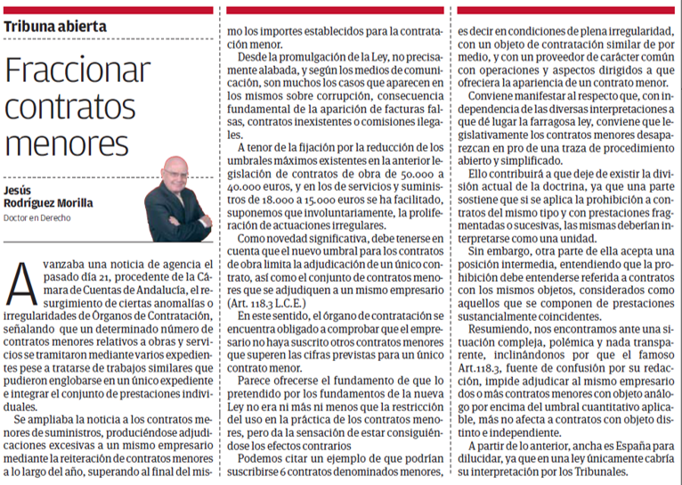 ♦Fraccionar contratos menores Artículo Viva Sevilla Fraccionar contratos menores - ♦Fraccionar contratos menores